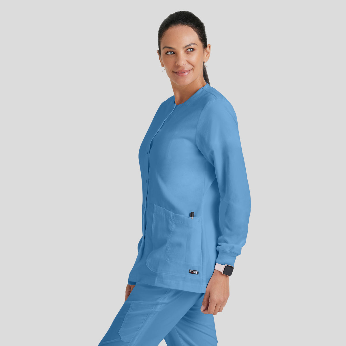 Jamie 4-Pocket Crewneck Snap-Front Scrub Jacket | Ciel