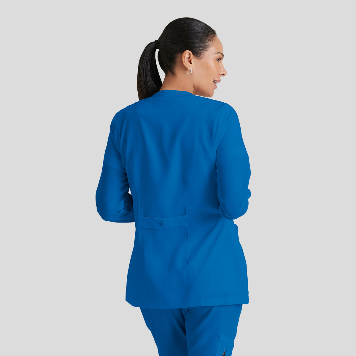 Jamie 4-Pocket Crewneck Snap-Front Scrub Jacket | Royal