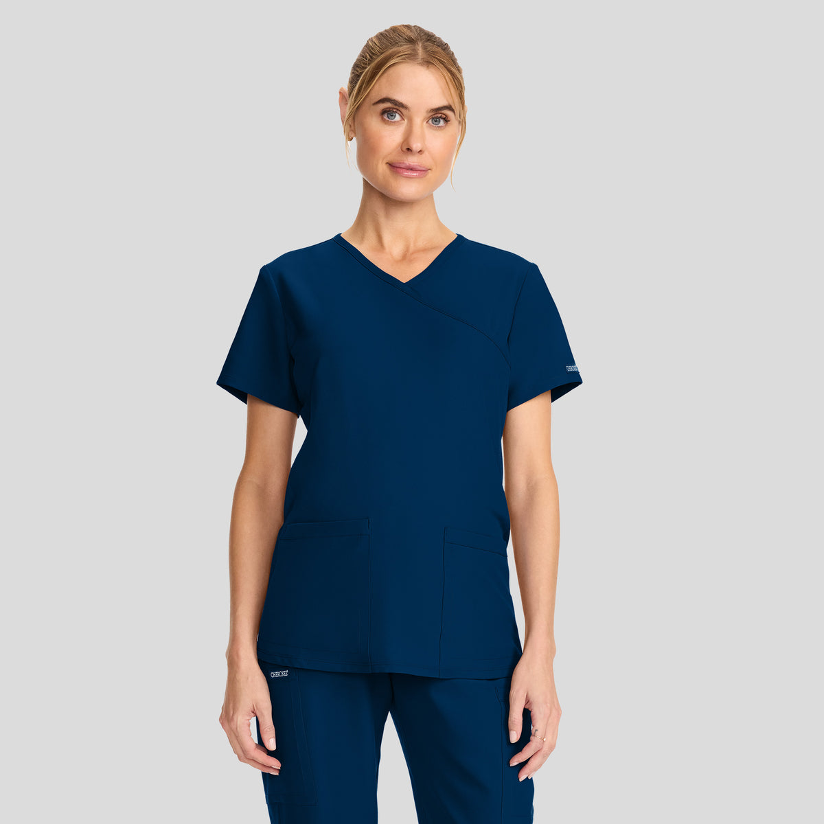 Maternity 2-Pocket Mock Wrap Scrub Top | Navy