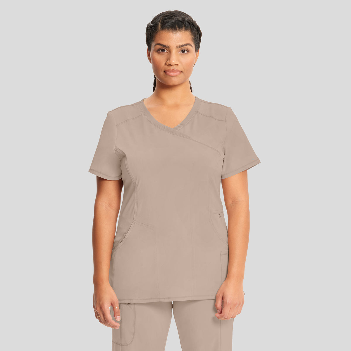 Infinity Mock Wrap Solid Scrub Top | Khaki