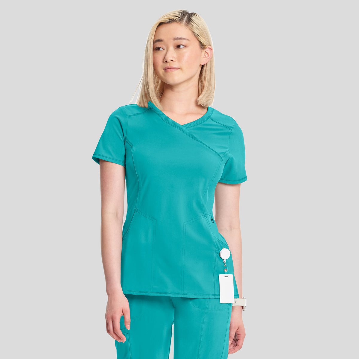 Infinity Mock Wrap Solid Scrub Top | Teal