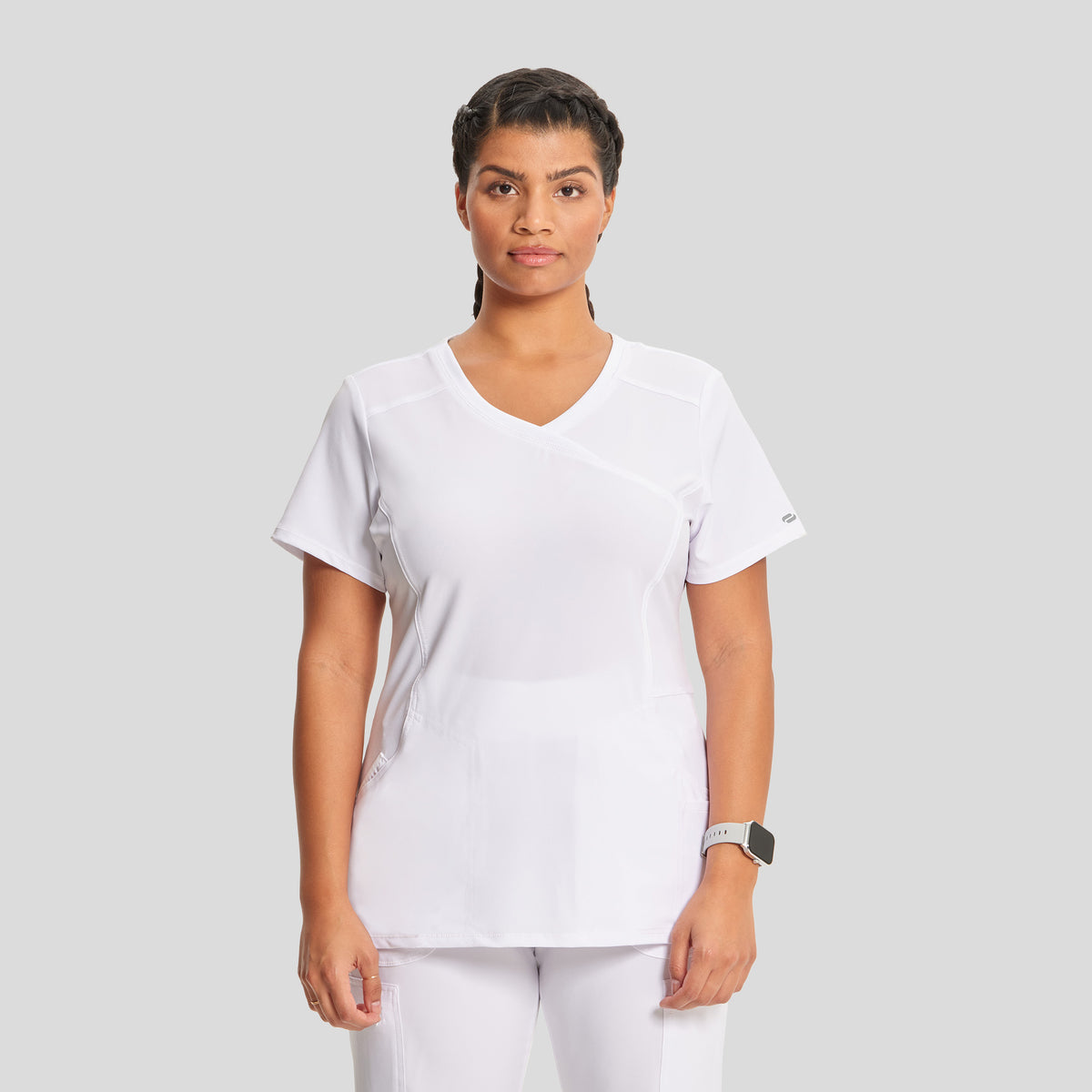 Infinity Mock Wrap Solid Scrub Top | White