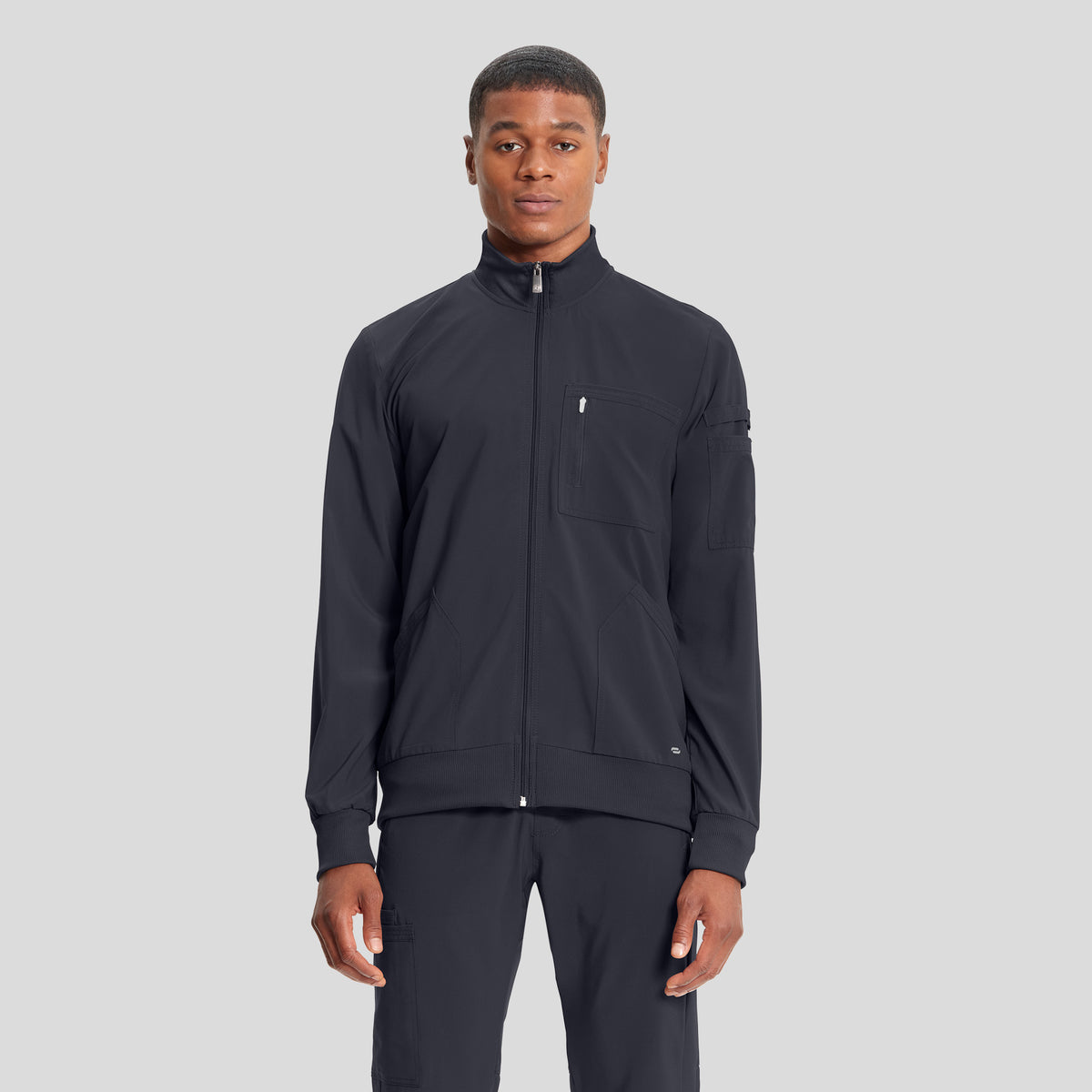 Infinity Men's Zip Front Solid Scrub Jacket | Pewter