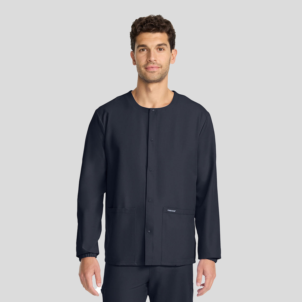 Unisex Snap-Front Crew Neck Scrub Jacket | Pewter