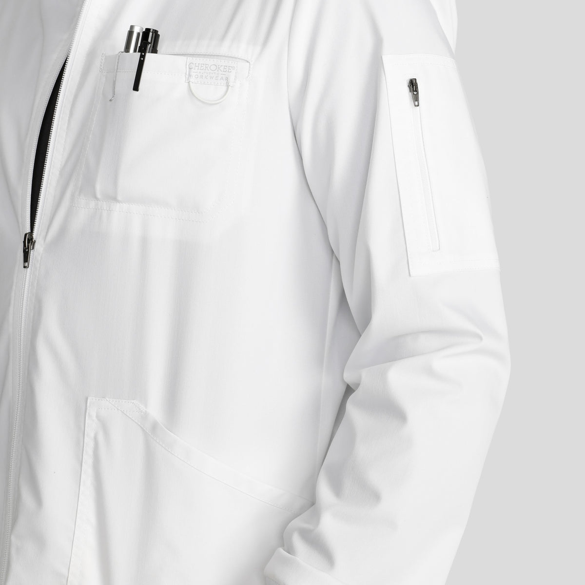 Men's Zip Front Scrub Jacket | White