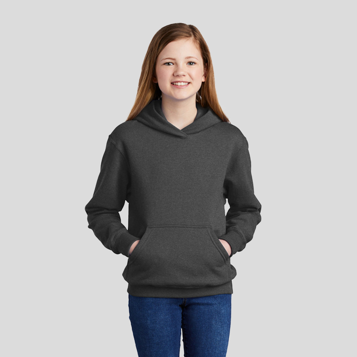 Youth Core Fleece Pullover Hooded Sweatshirt | Dark Heather Grey