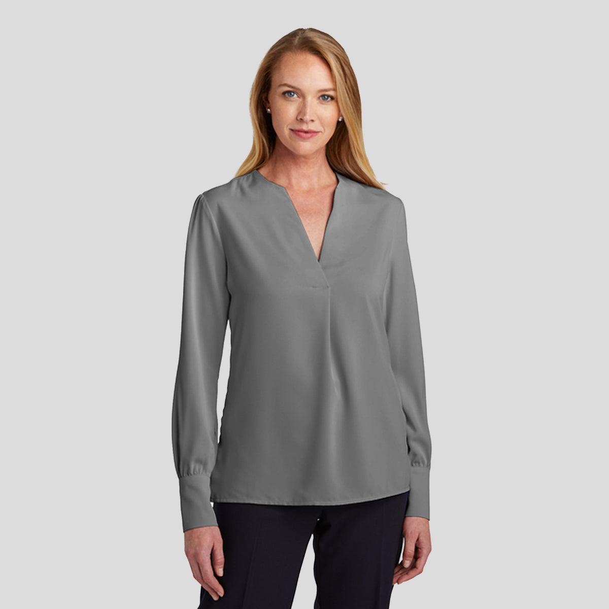 Womenβs Open-Neck Satin Blouse | Shadow Grey