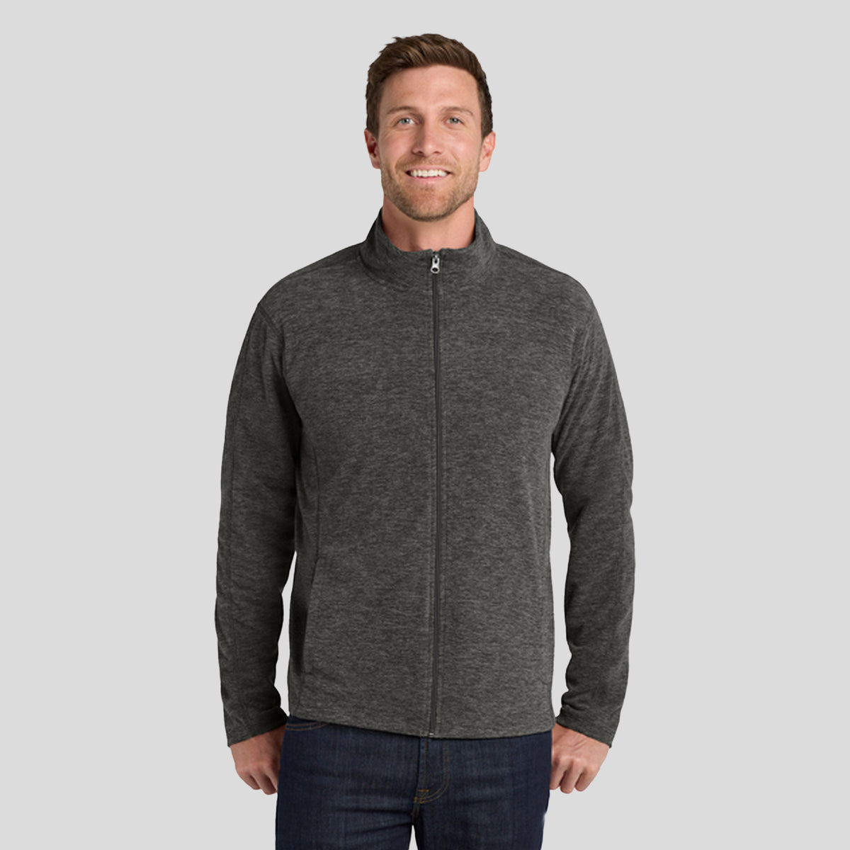 Heather Microfleece Full-Zip Jacket | Black Charcoal Heather