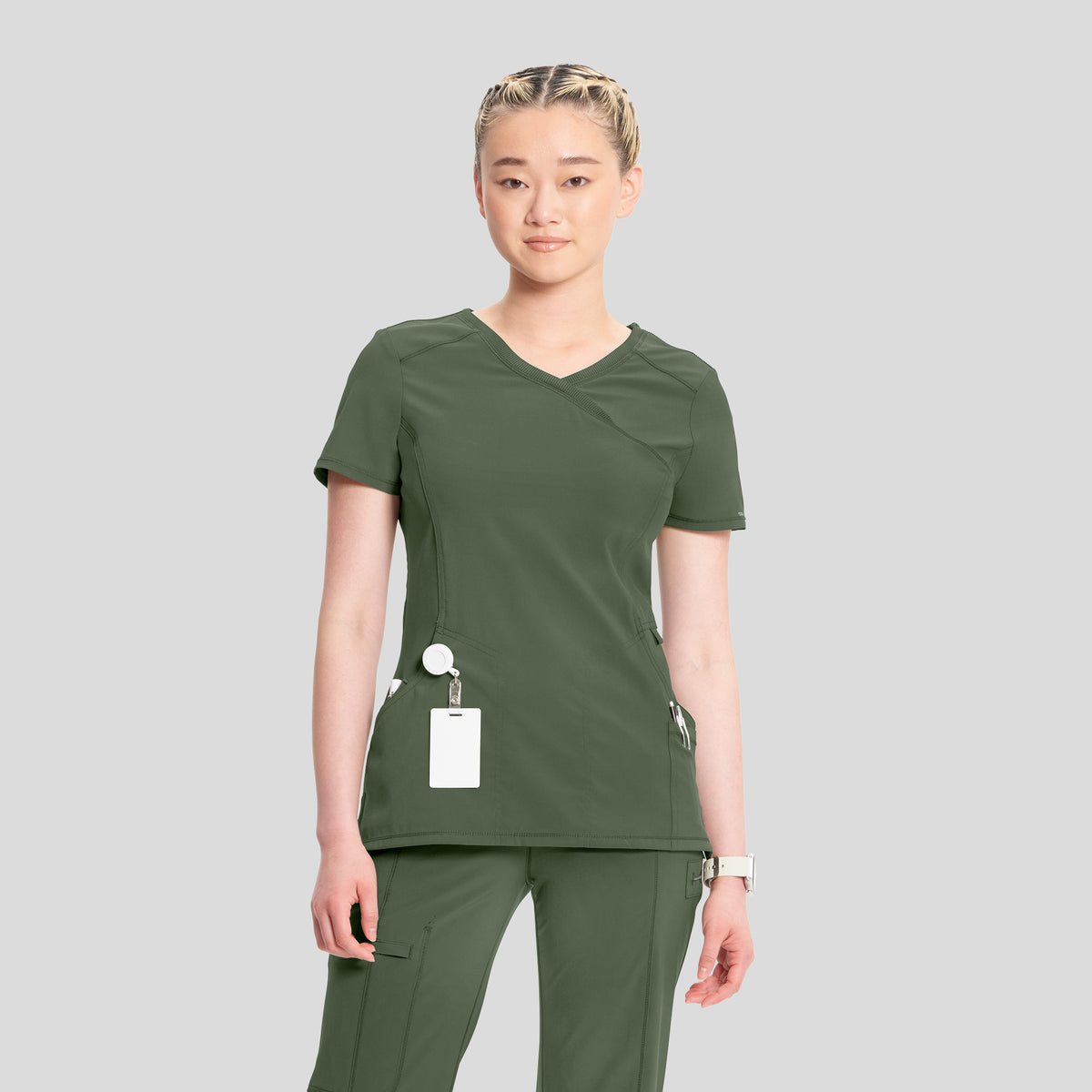 Infinity Mock Wrap Solid Scrub Top | Olive