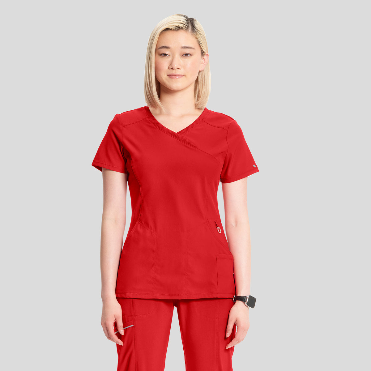Infinity Mock Wrap Solid Scrub Top | Red