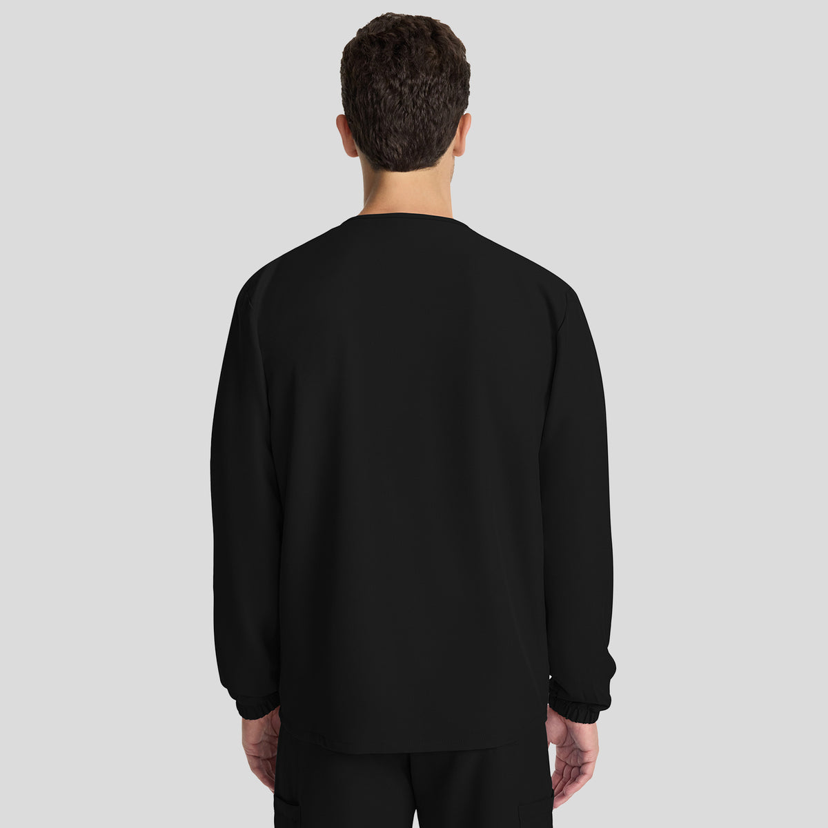 Unisex Snap-Front Crew Neck Scrub Jacket | Black