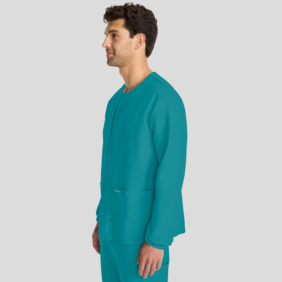 Unisex Snap-Front Crew Neck Scrub Jacket | Teal