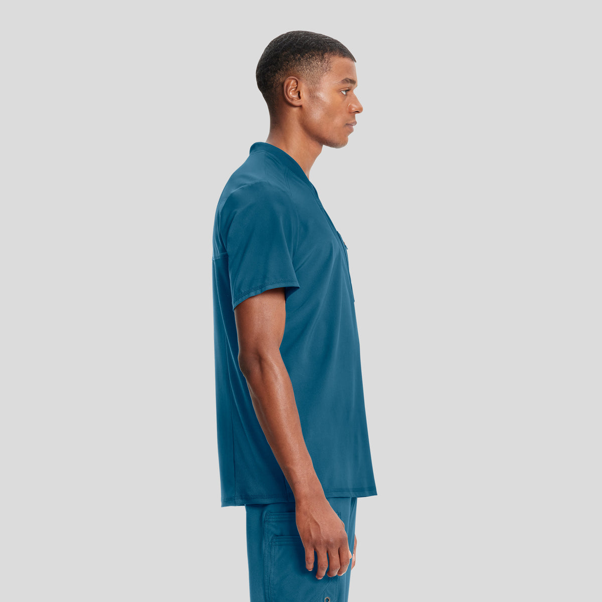 Men's V-Neck Knit Panel Solid Scrub Top | Caribbean