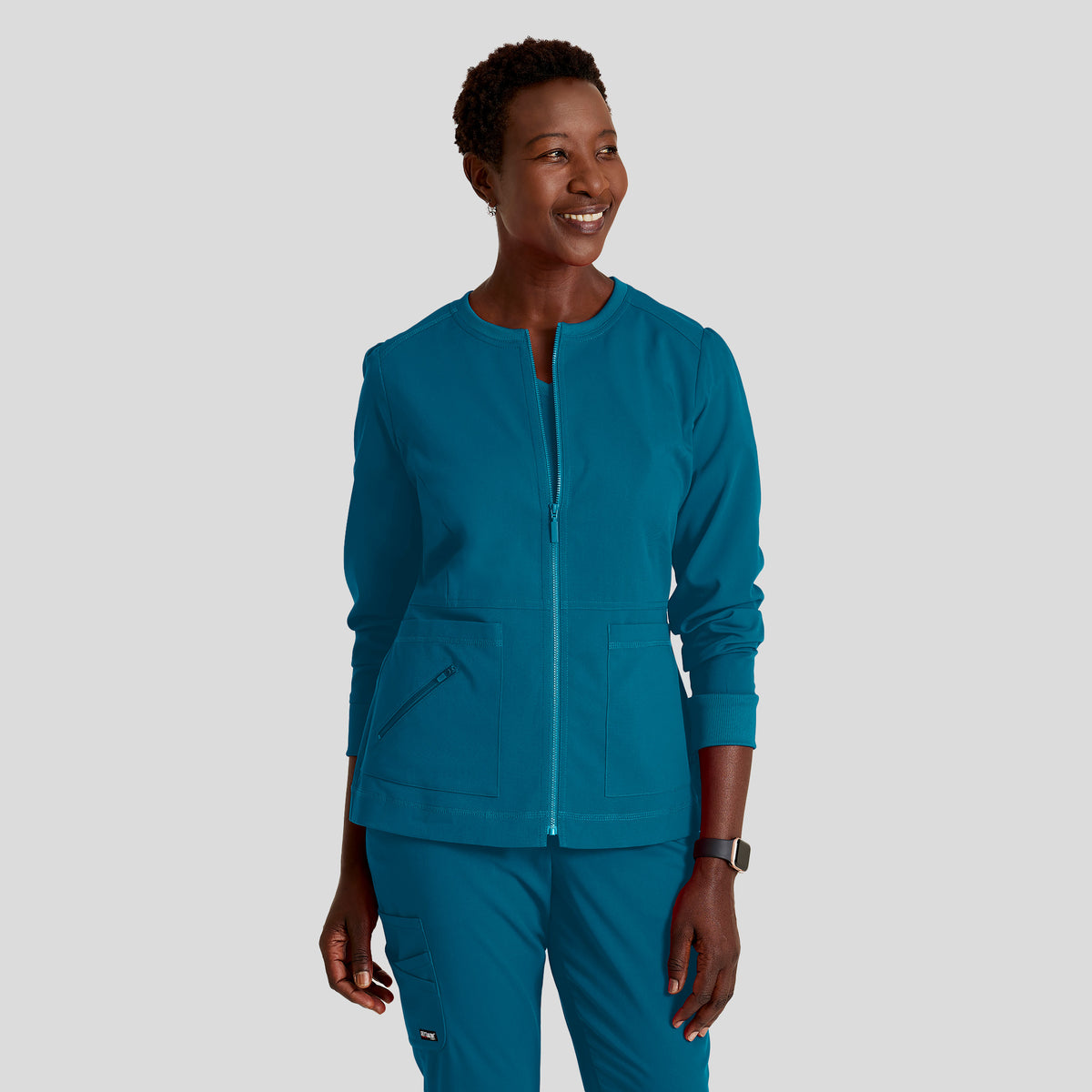 Millie 3-Pocket Crewneck Scrub Jacket | Bahama