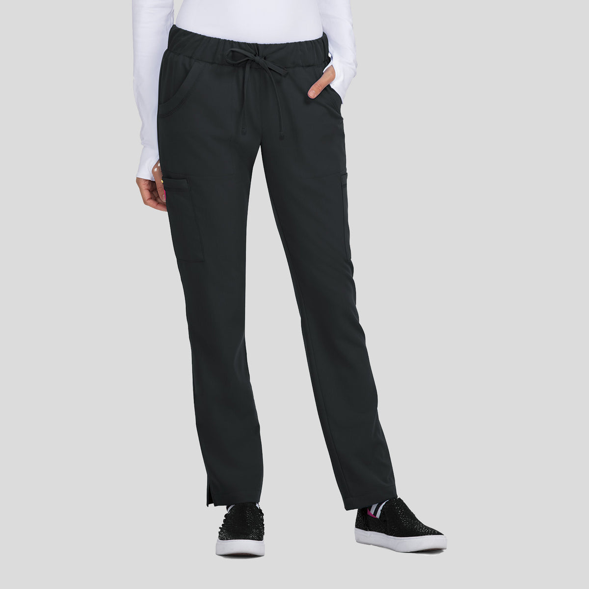 Betsey Johnson Buttercup Women's 6-Pocket Slim Fit Scrub Pants | Black