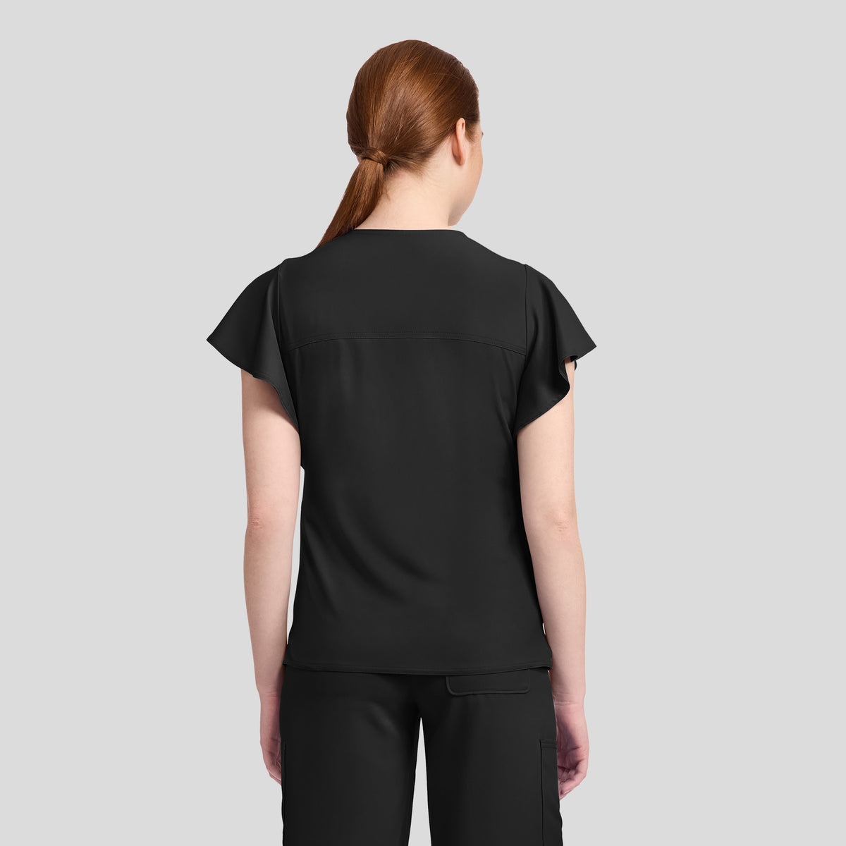 2-Pocket Flutter Sleeve V-Neck Scrub Top | Black