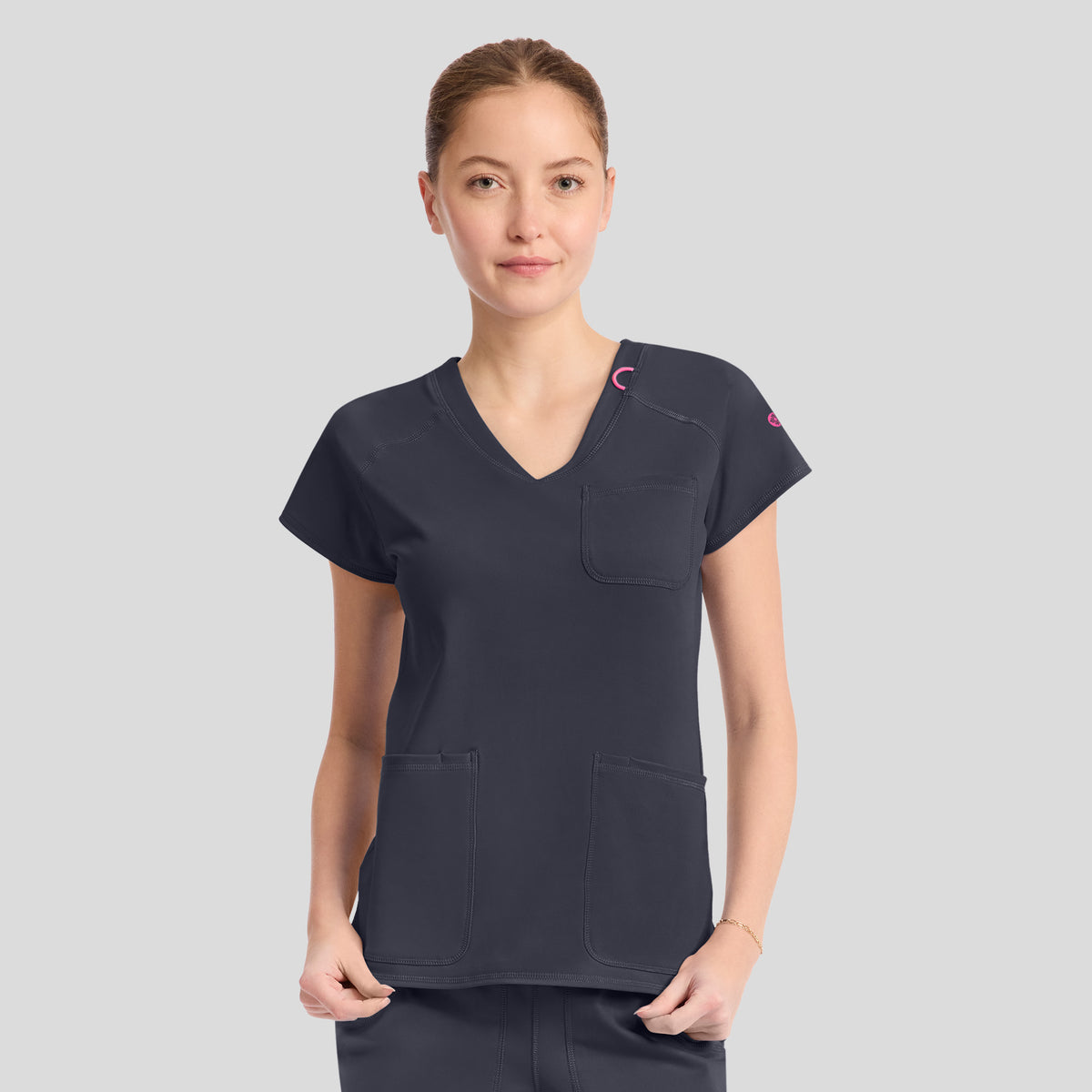 3-Pocket STRETCH V-Neck Scrub Top | Pewter
