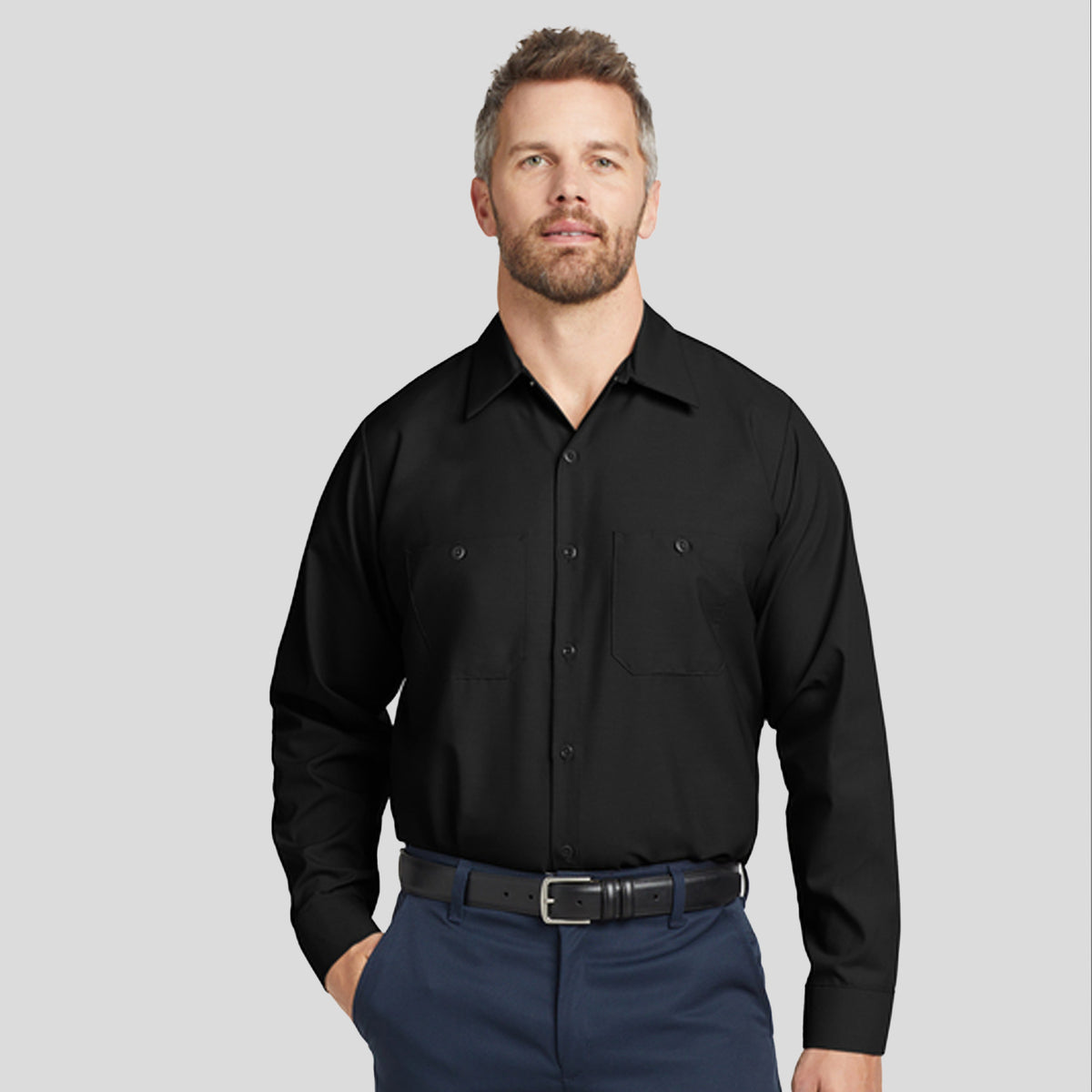 Men's Long Sleeve Industrial Work Shirt | Black