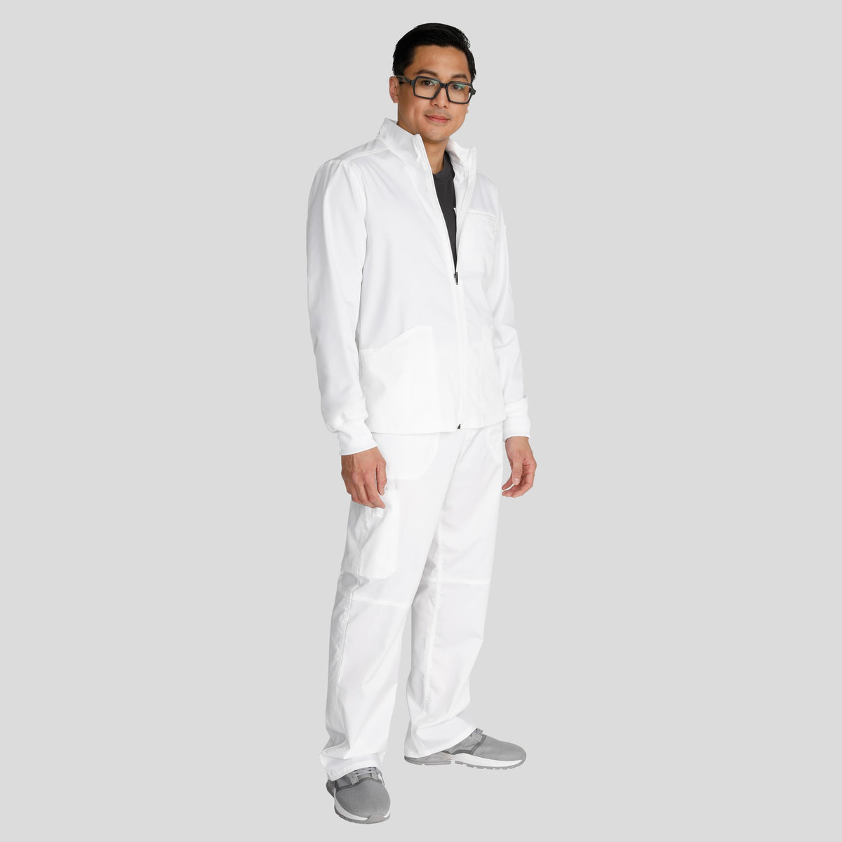Men's Zip Front Scrub Jacket | White
