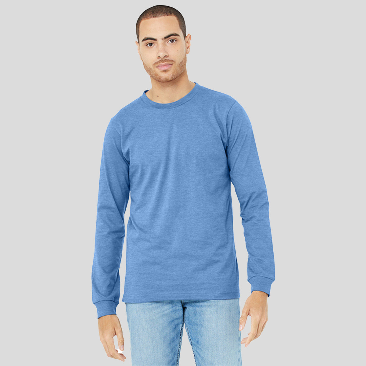 Unisex Heather CVC Long Sleeve Tee | Heather Carolina Blue
