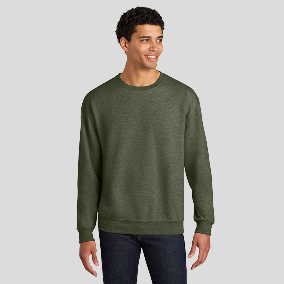 Ultimate™ Unisex CVC Ring Spun Crewneck Sweatshirt | Military Green Heather