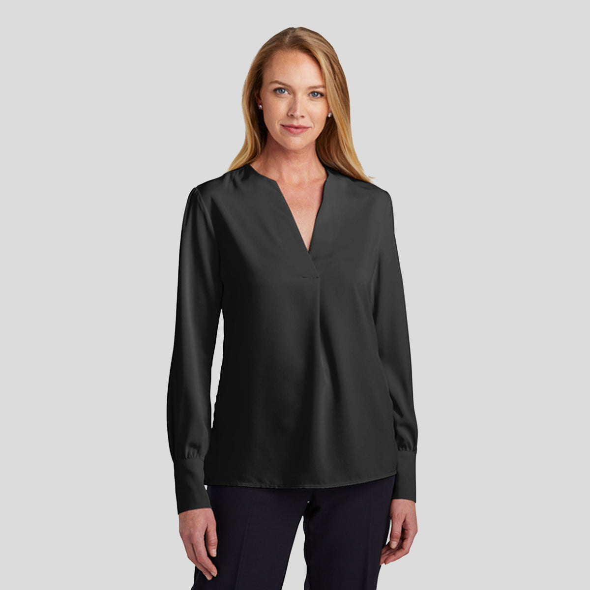 Women’s Open-Neck Satin Blouse | Deep Black