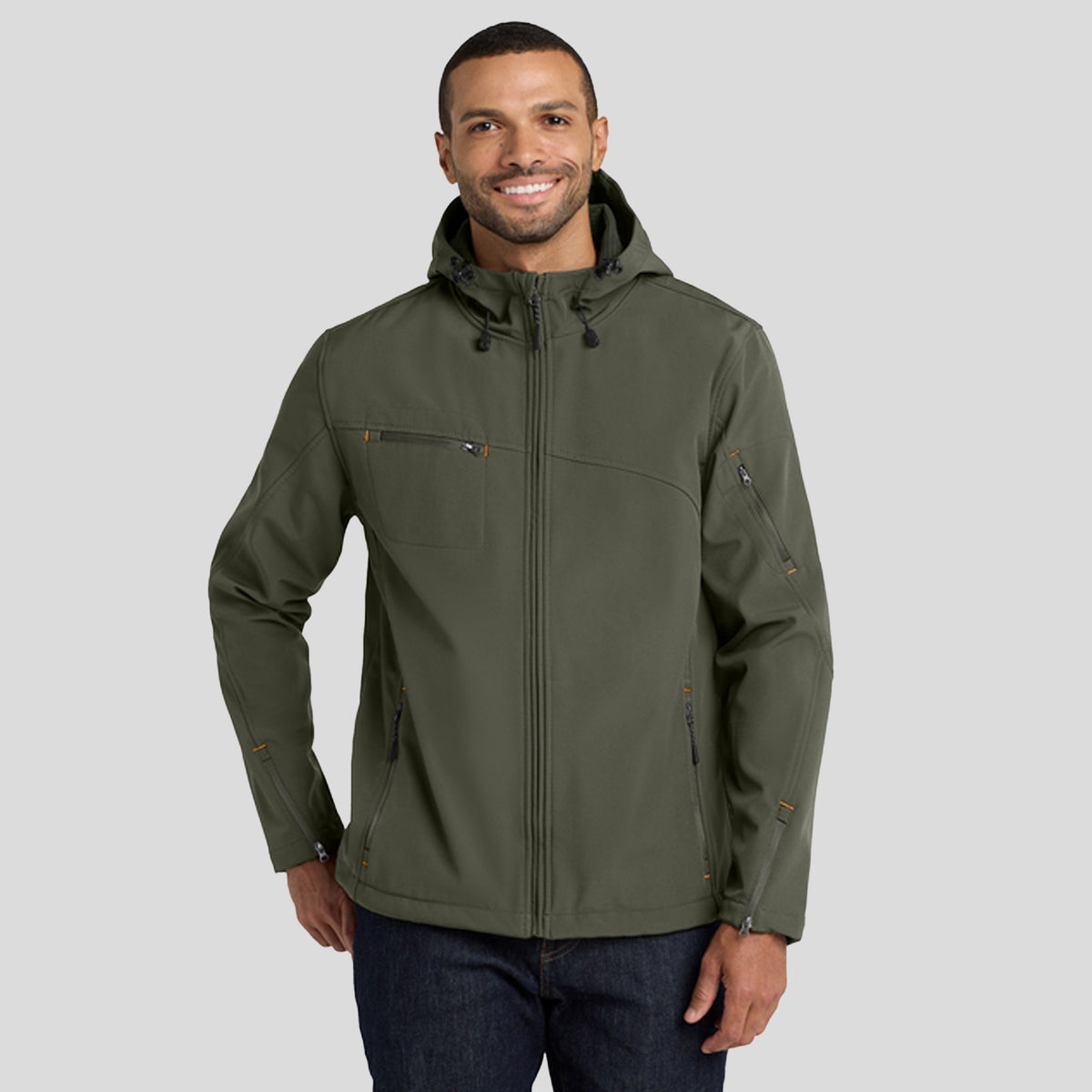 Men's Textured Hooded Soft Shell Jacket | Mineral Green