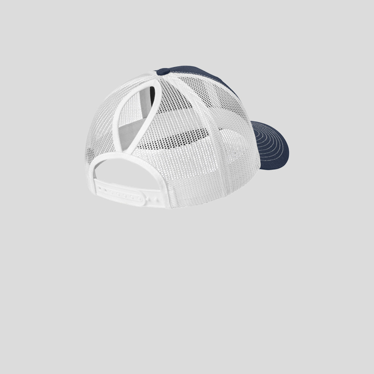 Snapback Ponytail Trucker Cap | True Navy/White