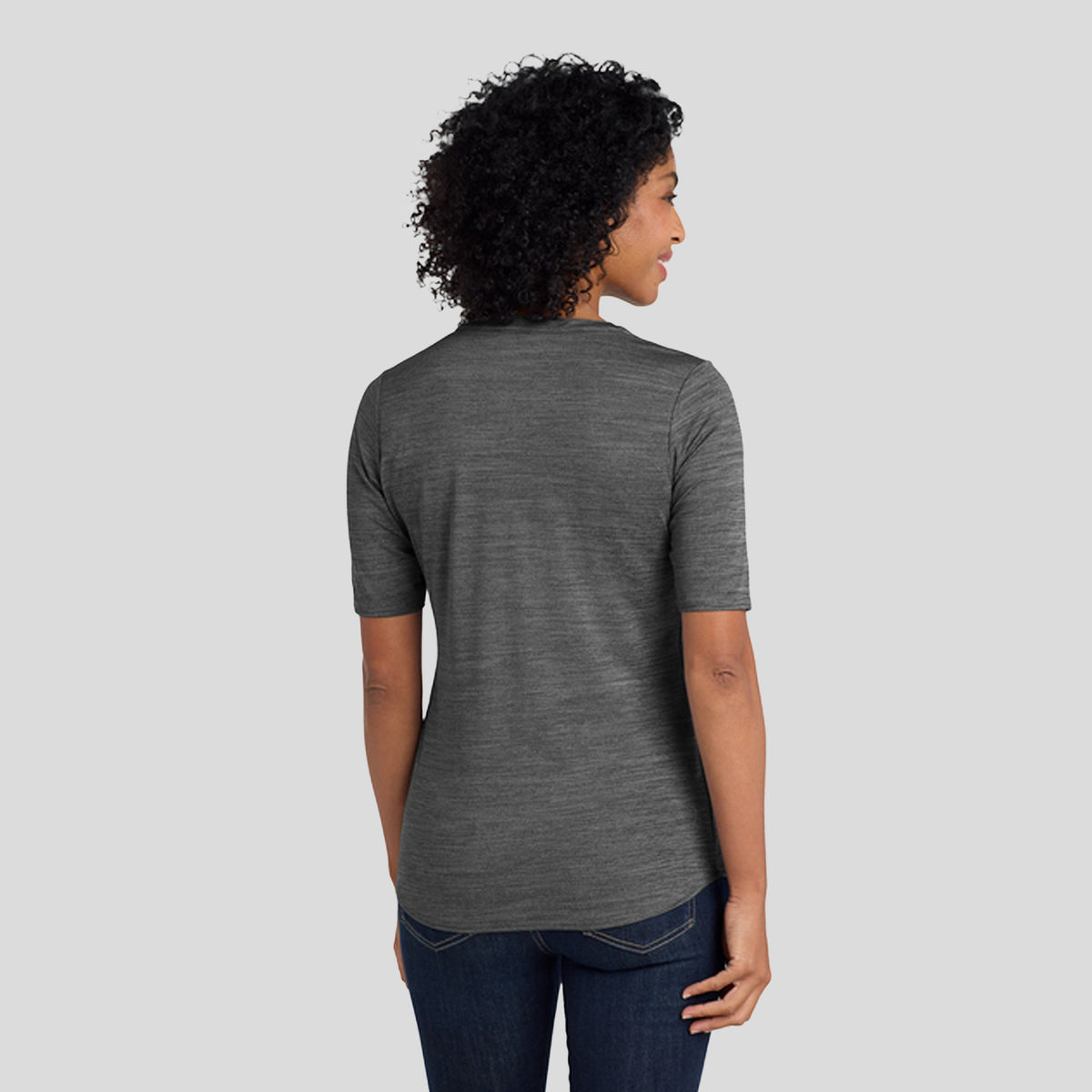 Women's Stretch Heather Open Neck Top | Black/Thunder Grey