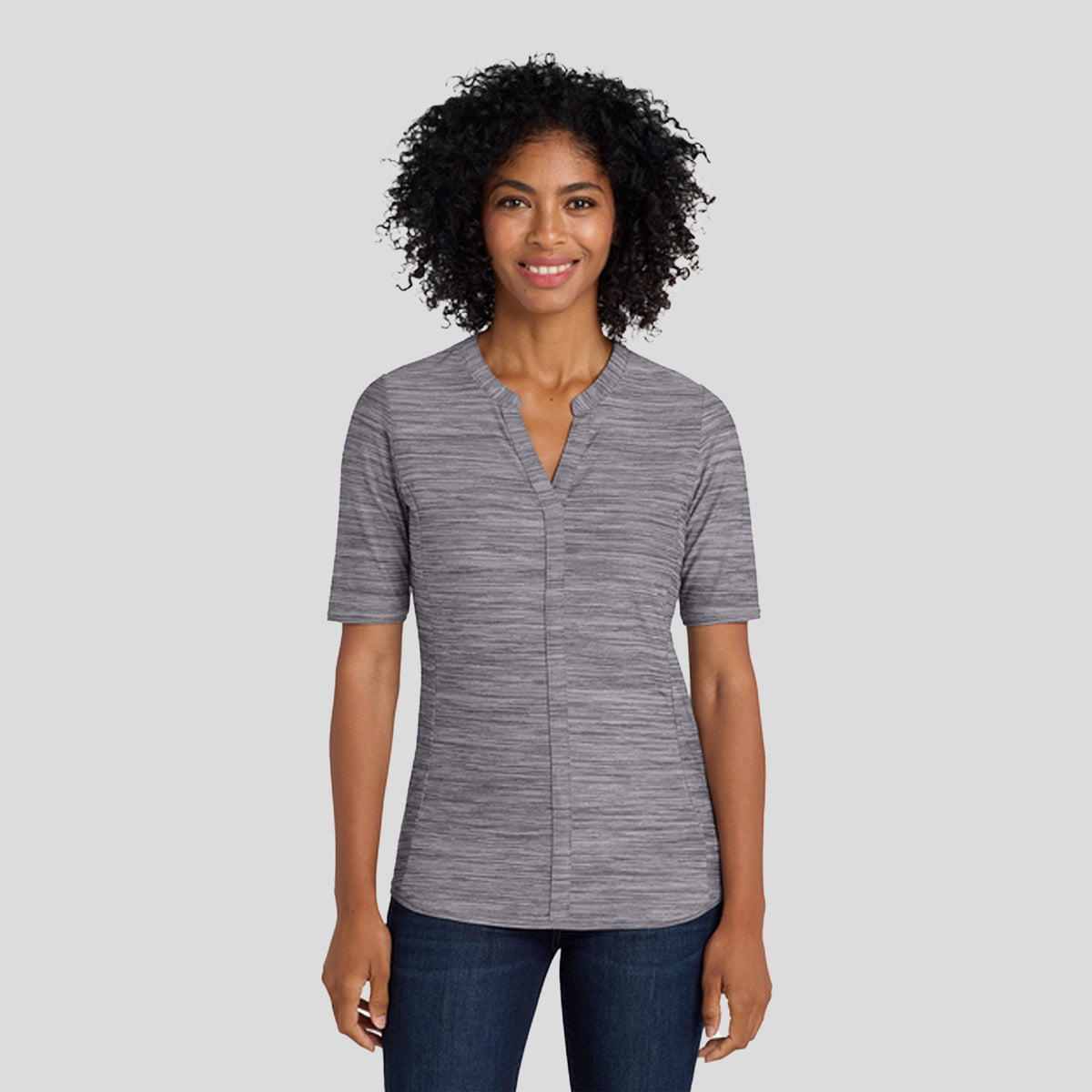 Women's Stretch Heather Open Neck Top | Graphite/ White