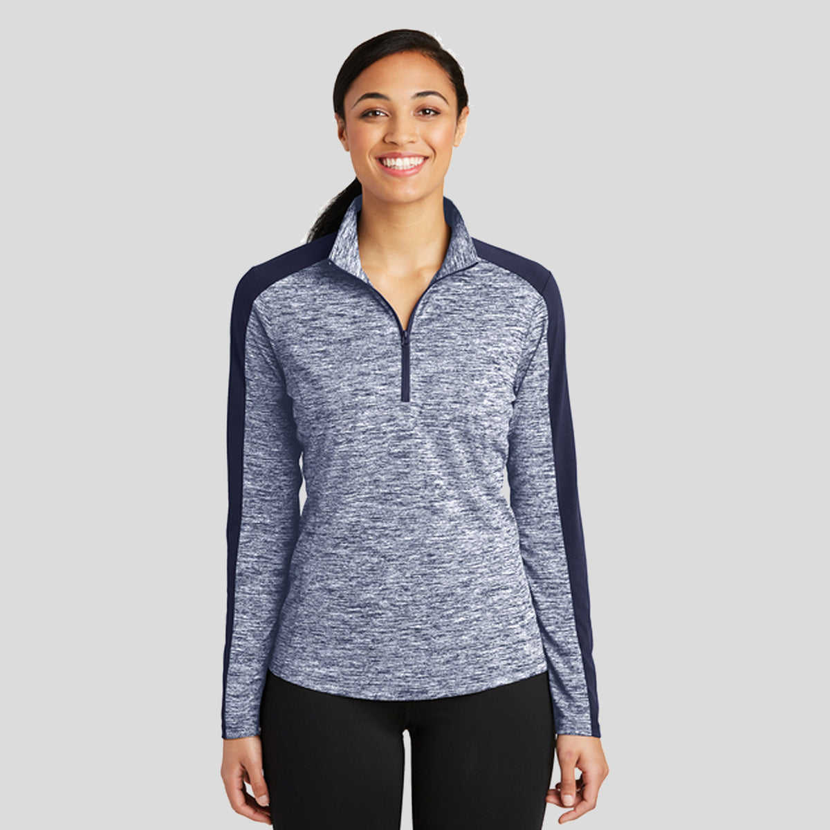 Women's PosiCharge® Electric Heather Colorblock 1/4-Zip Pullover | True Navy Electric/True Navy