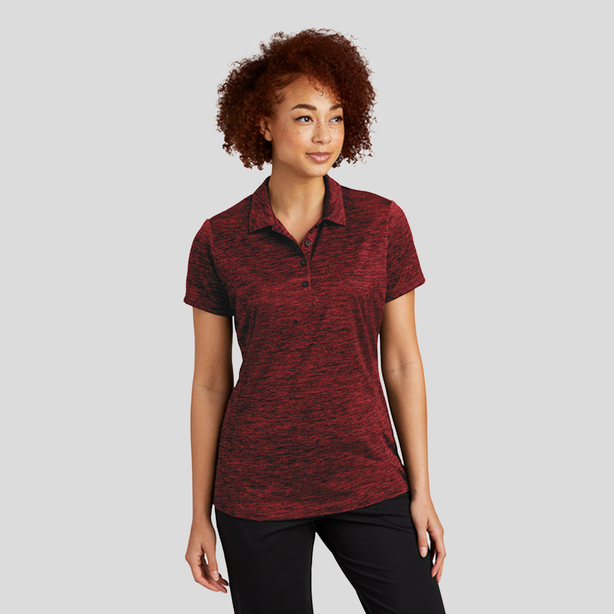 Women's PosiCharge® Electric Heather Polo | Deep Red/ Black Electric