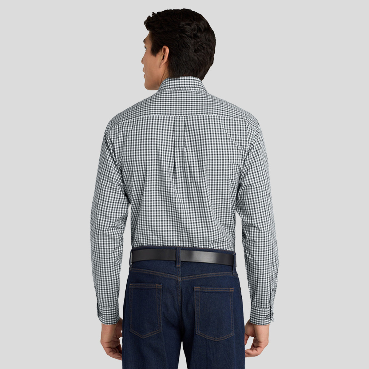 Long Sleeve Gingham Easy Care Shirt | Black/Charcoal