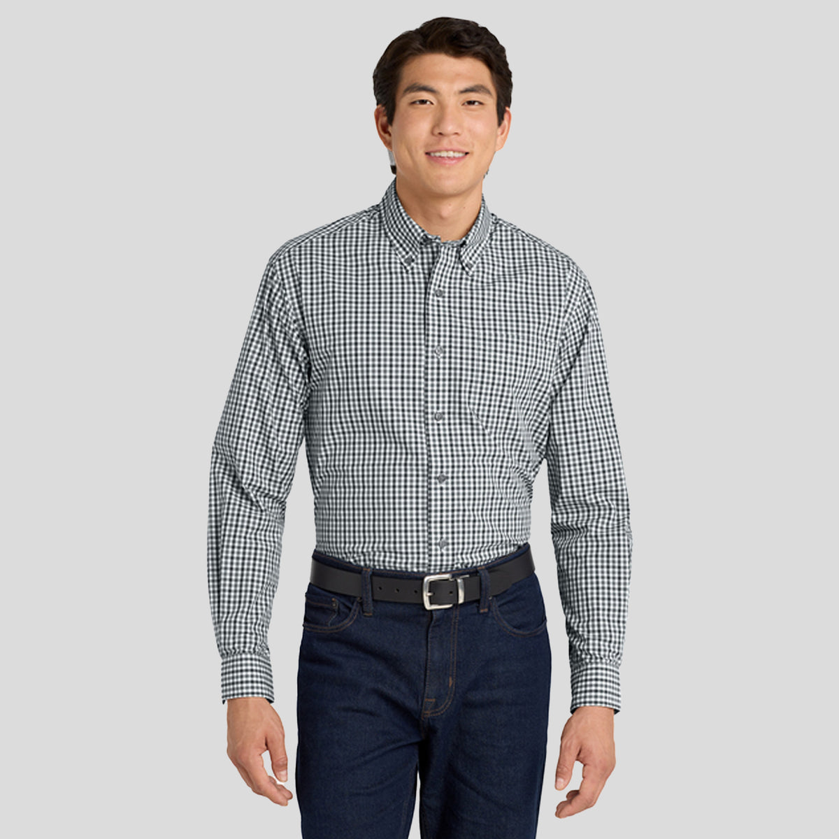 Long Sleeve Gingham Easy Care Shirt | Black/Charcoal