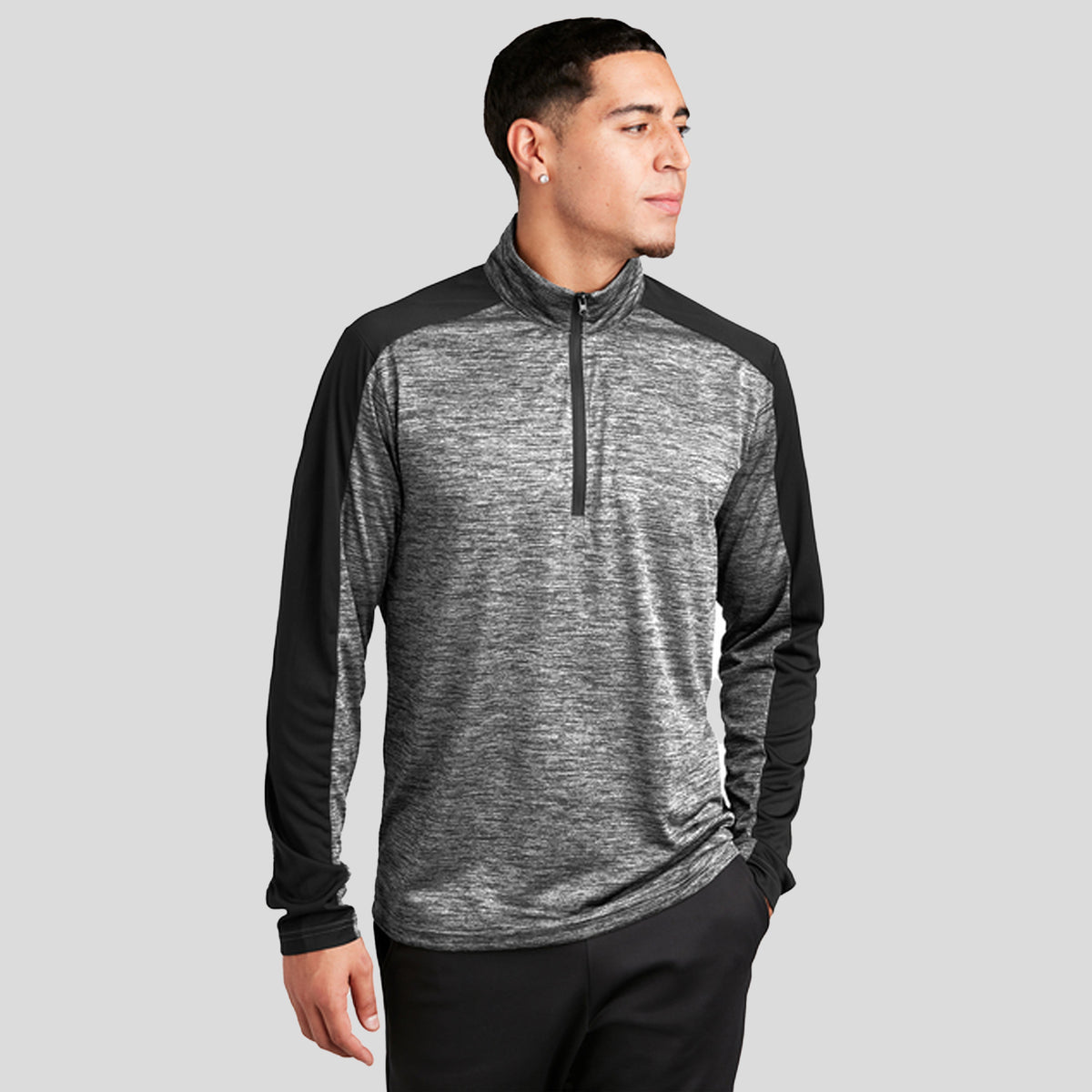 PosiCharge® Electric Heather Colorblock 1/4-Zip Pullover | Black Electric/Black