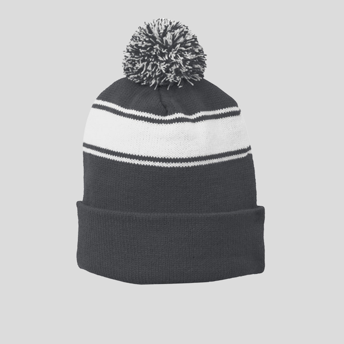 Stripe Pom Pom Beanie | Iron Grey/White