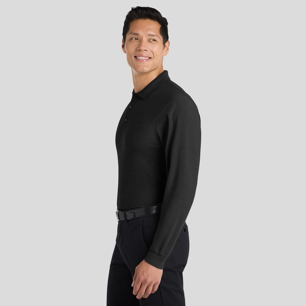 Tall Silk Touch Long Sleeve Polo | Black