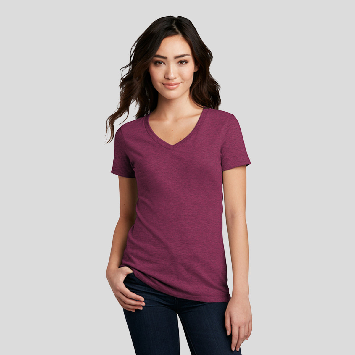Women’s Perfect Blend® CVC V-Neck Tee | Raspberry Fleck